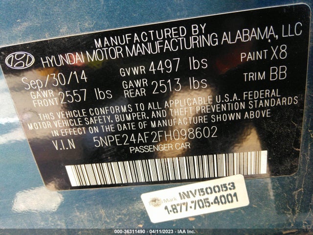 Hyundai Sonata 2.4l Se 2015 5NPE24AF2FH098602 Image 9
