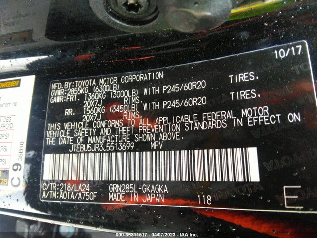 Toyota 4RUNNER SR5 2018 JTEBU5JR3J5513699 Image 11