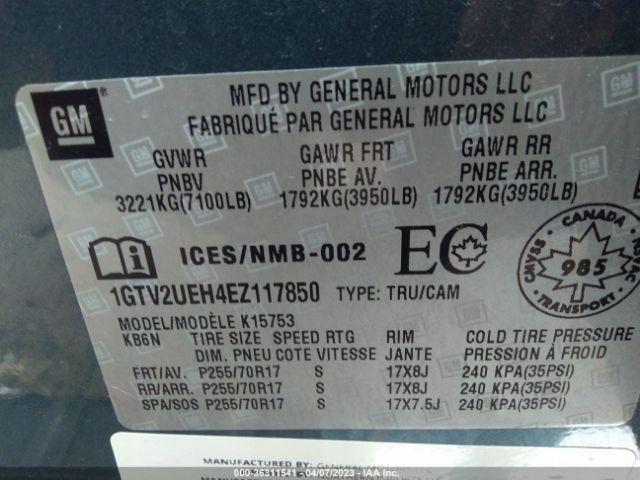 1GTV2UEH4EZ117850 GMC Sierra 1500 Sle