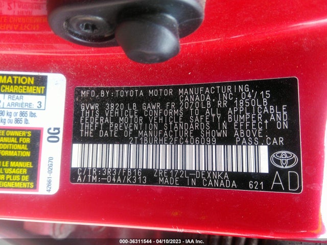 Toyota Corolla L/le/s/s Plus/le Plus 2015 2T1BURHE2FC406099 Image 11