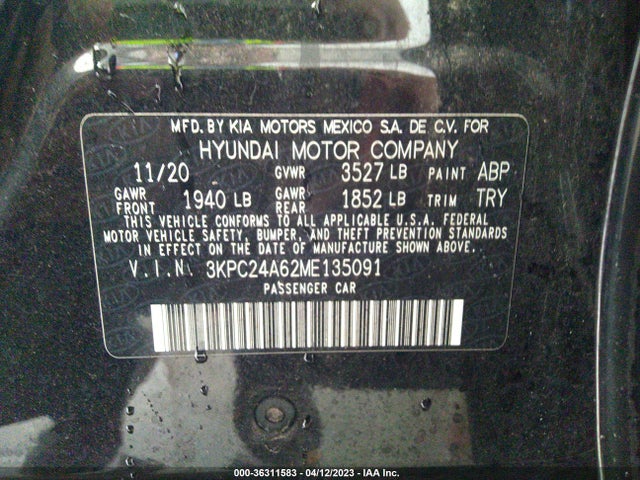 2021 HYUNDAI ACCENT SE VIN: 3KPC24A62ME135091