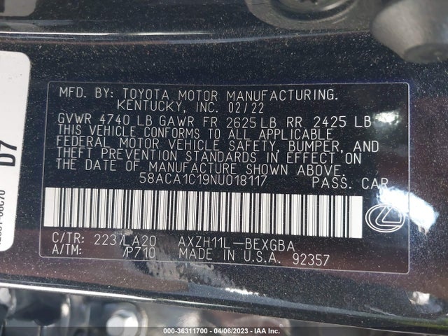 58ACA1C19NU018117 Lexus Es Es 300h
