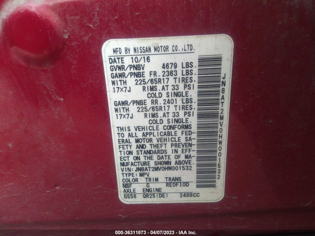 Nissan ROGUE S 2017 JN8AT2MV0HW001532 Image 11