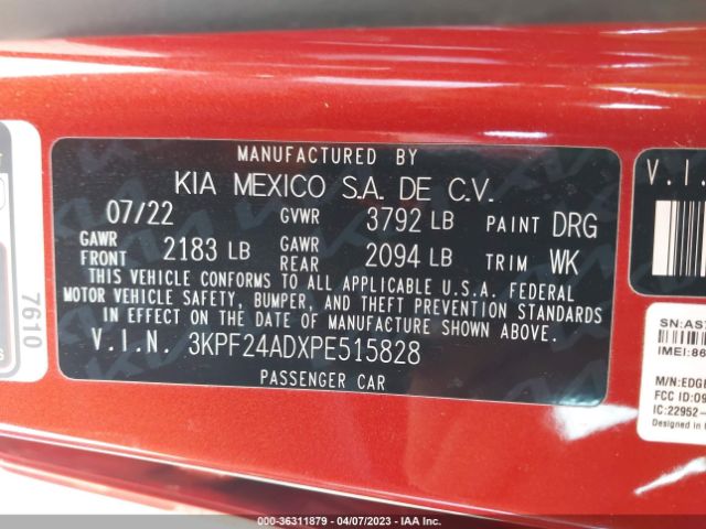 3KPF24ADXPE515828 KIA Forte Lxs