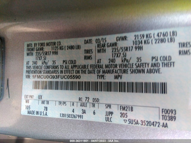Ford ESCAPE SE 2015 1FMCU0G93FUC05590 Image 10