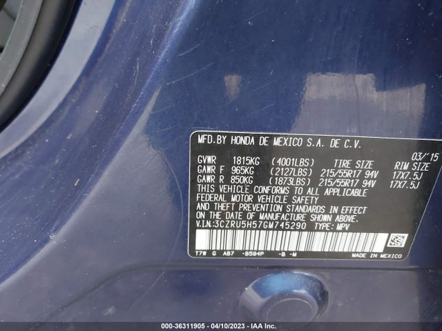Honda HR-V EX 2016 3CZRU5H57GM745290 Image 10