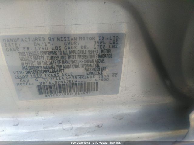 3N1CN7AP8KL864497 Nissan Versa Sedan Sv