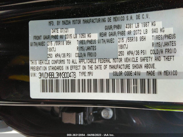 2021 MAZDA CX-30 SELECT VIN: 3MVDMBBL3MM300478