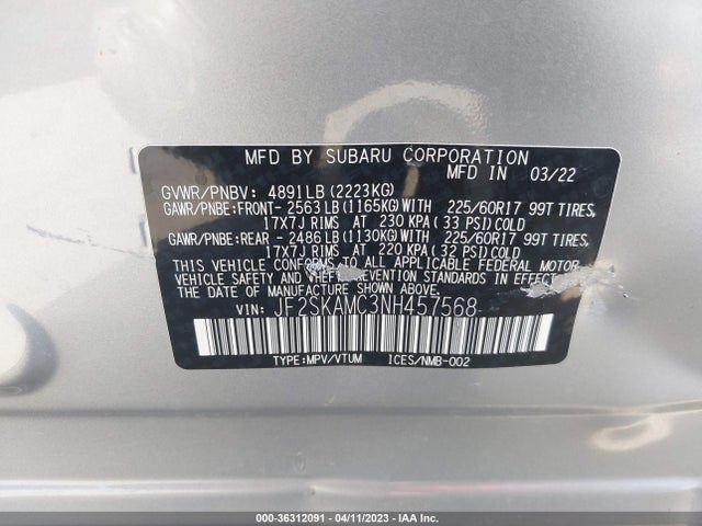 2022 SUBARU FORESTER WILDERNESS VIN: JF2SKAMC3NH457568