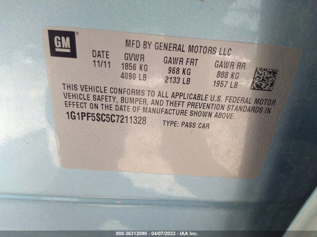 2012 CHEVROLET CRUZE LT W/1LT VIN: 1G1PF5SC5C7211328