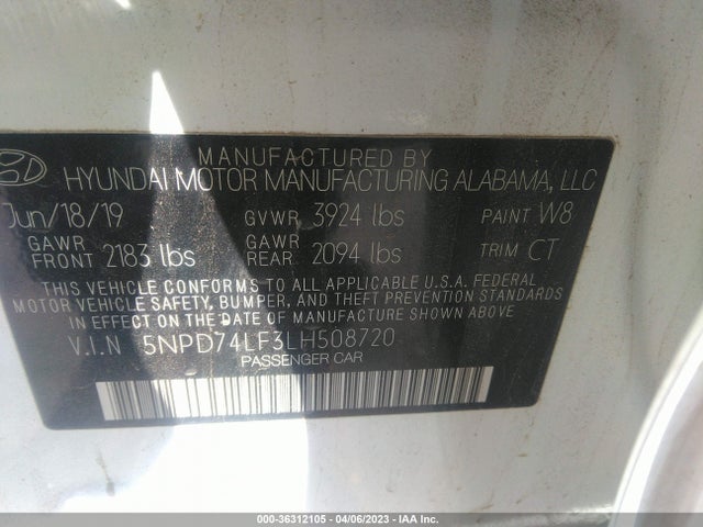 2020 HYUNDAI ELANTRA SE VIN: 5NPD74LF3LH508720