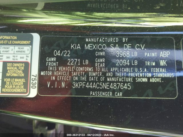 3KPF44AC5NE487645 KIA FORTE GT