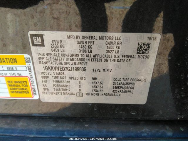 1GKKVNED7GJ199835 GMC ACADIA SLE