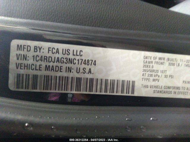 1C4RDJAG3NC174874 Dodge Durango Sxt