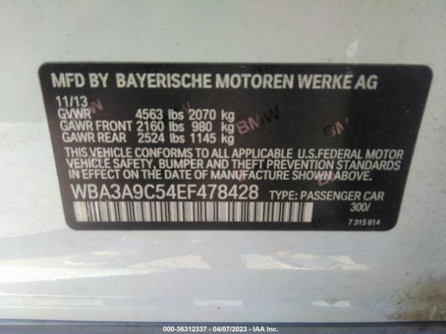 WBA3A9C54EF478428 BMW 3 Series 335i