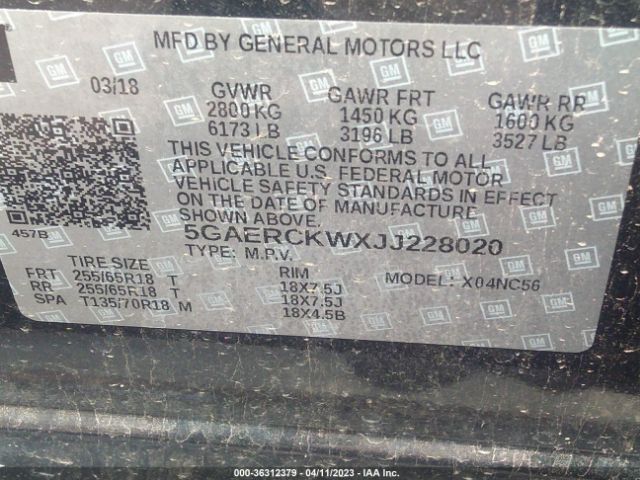 5GAERCKWXJJ228020 Buick Enclave Premium