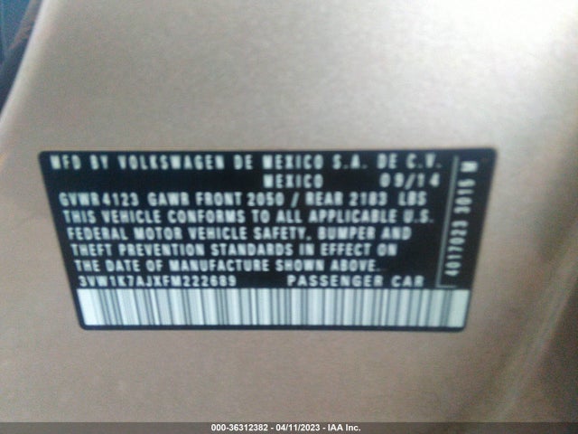 3VW1K7AJXFM222689 Volkswagen Jetta Sedan 2.0l S W/technology