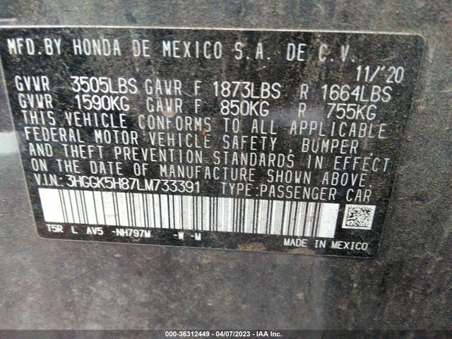 Honda FIT EX 2020 3HGGK5H87LM733391 Image 9