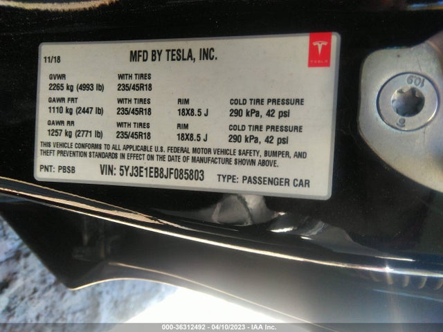 2018 TESLA MODEL 3 LONG RANGE VIN: 5YJ3E1EB8JF085803