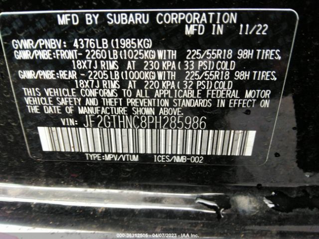 JF2GTHNC8PH285986 Subaru Crosstrek Limited