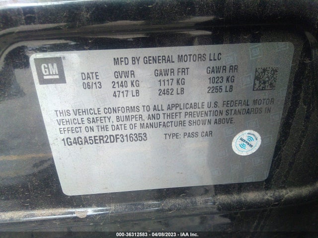 2013 BUICK LACROSSE BASE VIN: 1G4GA5ER2DF316353