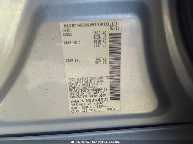 Nissan ALTIMA 2.5 2016 1N4AL3AP2GN344621 Image 9