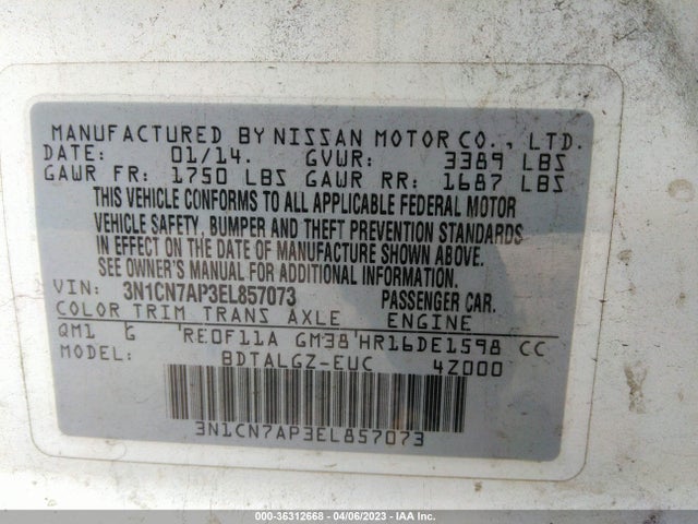 Nissan Versa Sl 2014 3N1CN7AP3EL857073 Image 10