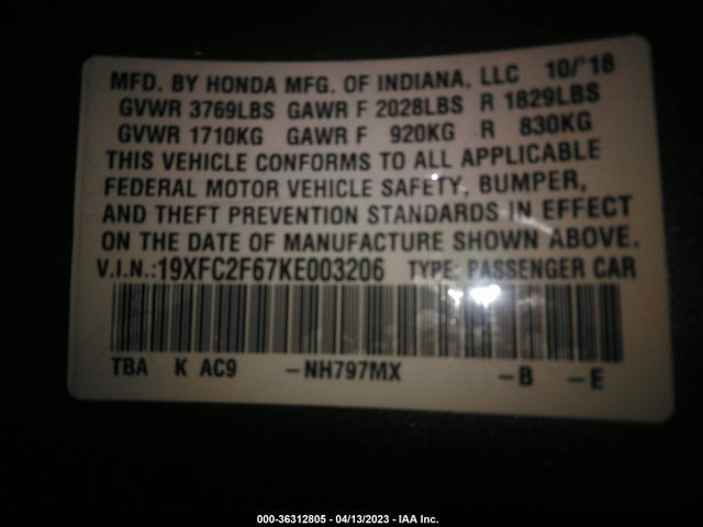 Honda Civic Sedan Lx 2019 19XFC2F67KE003206 Image 9
