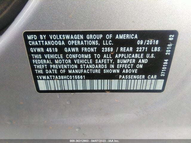 Volkswagen Passat 1.8t S 2017 1VWAT7A38HC015561 Image 9