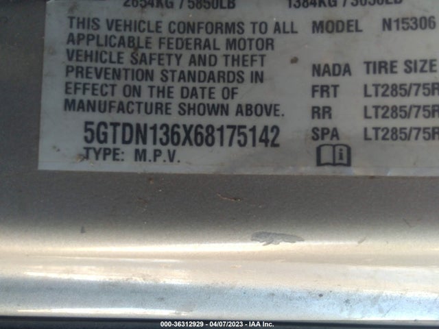 2006 HUMMER H3 VIN: 5GTDN136X68175142