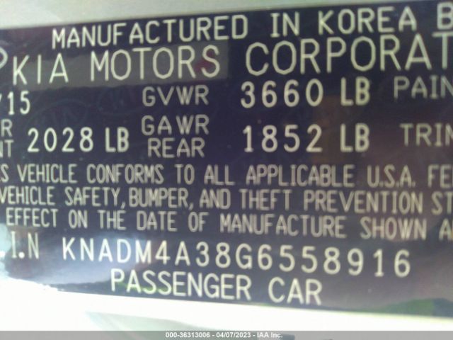 KNADM4A38G6558916 KIA RIO LX