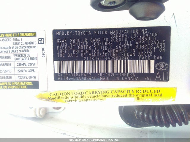 2010 TOYOTA MATRIX VIN: 2T1KU4EE4AC203246