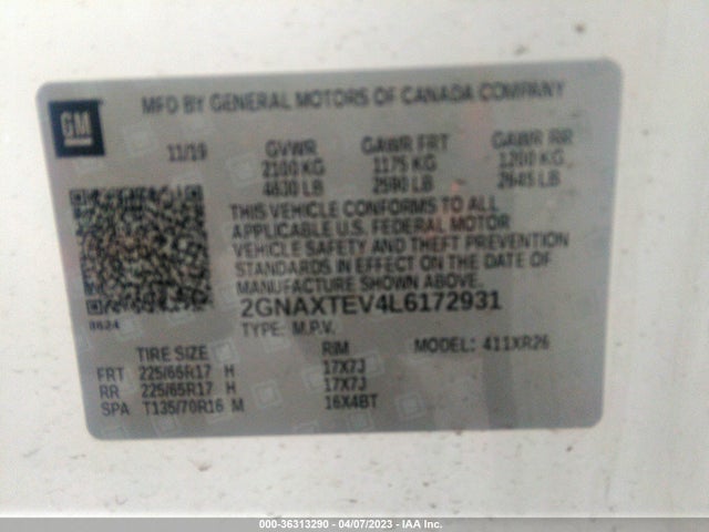 Chevrolet EQUINOX LT 2020 2GNAXTEV4L6172931 Image 10