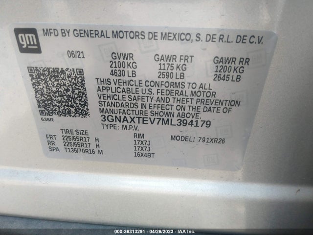 Chevrolet EQUINOX LT 2021 3GNAXTEV7ML394179 Image 9