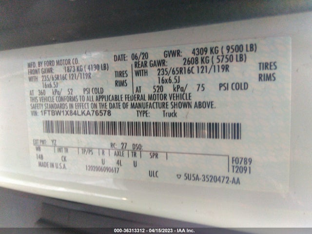 Ford TRANSIT CARGO VAN 2020 1FTBW1X84LKA76578 Image 11