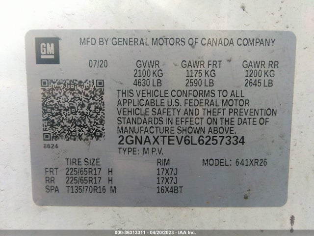 Chevrolet EQUINOX LT 2020 2GNAXTEV6L6257334 Image 9