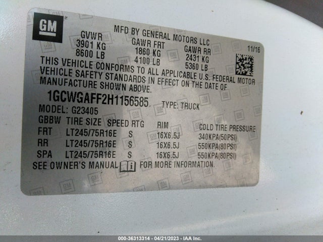 Chevrolet EXPRESS CARGO VAN 2017 1GCWGAFF2H1156585 Image 9