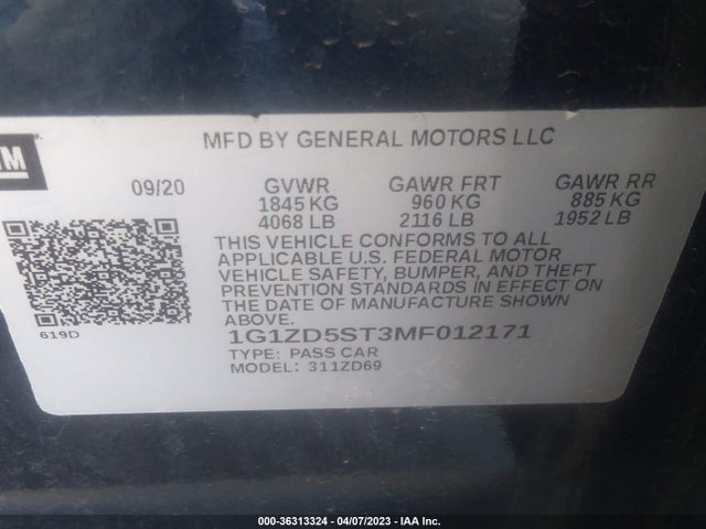 Chevrolet MALIBU LT 2021 1G1ZD5ST3MF012171 Image 9