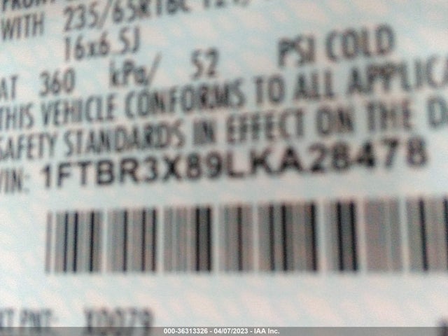 Ford TRANSIT CARGO VAN 2020 1FTBR3X89LKA28478 Image 9