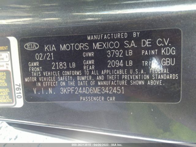 3KPF24AD6ME342451 KIA Forte Lxs