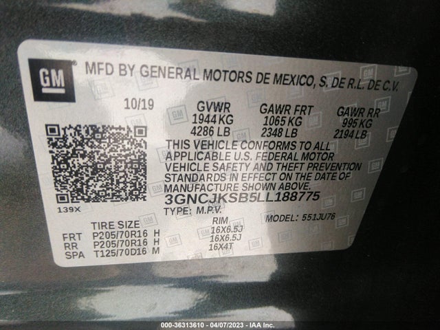 Chevrolet TRAX LS 2020 3GNCJKSB5LL188775 Image 9