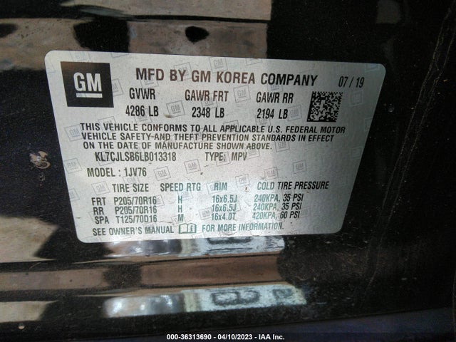 Chevrolet Trax Lt 2020 KL7CJLSB6LB013318 Image 9