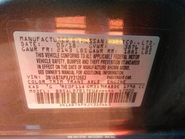 3N1AB7APXJY312663 Nissan SENTRA SV