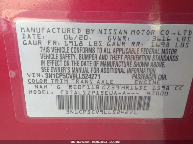 3N1CP5CV9LL524271 Nissan KICKS SV
