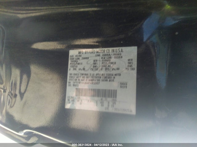 2004 FORD RANGER XL/XLT/EDGE VIN: 1FTYR10U64PA93007