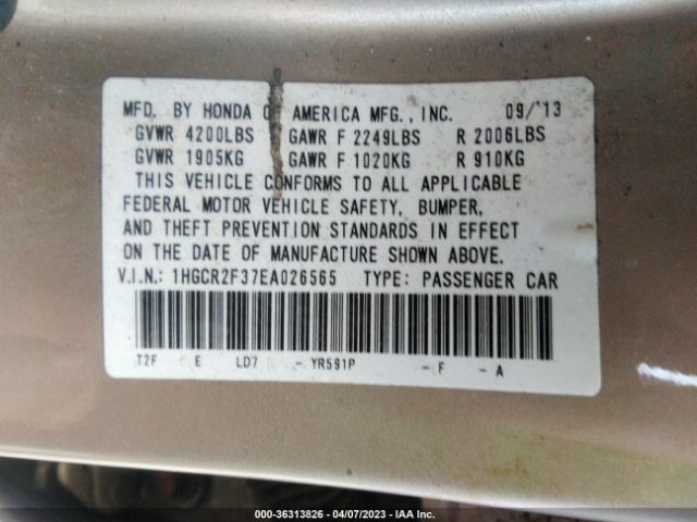1HGCR2F37EA026565 Honda Accord Sedan Lx
