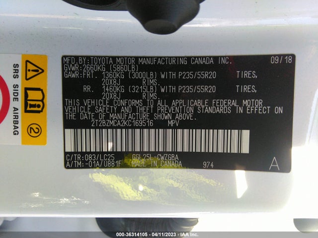 2T2BZMCA2KC169516 Lexus Rx Rx 350