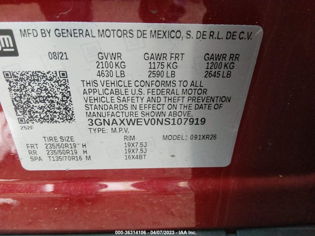Chevrolet EQUINOX RS 2022 3GNAXWEV0NS107919 Image 9