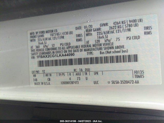 Ford Transit Passenger Wagon Xlt 2020 1FBAX2CG1LKA44090 Image 10