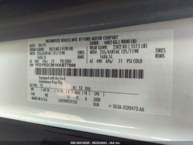 1FDYR2CM1KKB77808 Ford Transit-250